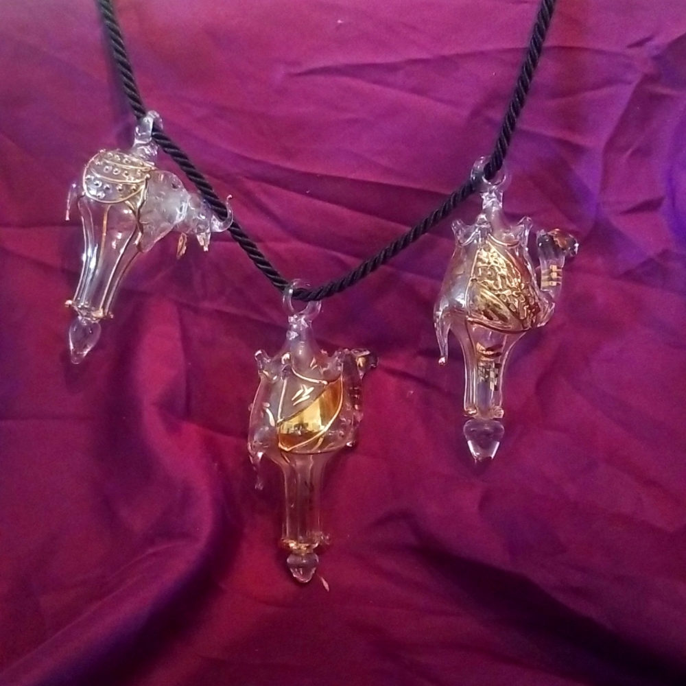 Vintage Hand-Blown Clear Glass Christmas Ornaments Gold Trim – Elephant & Camel